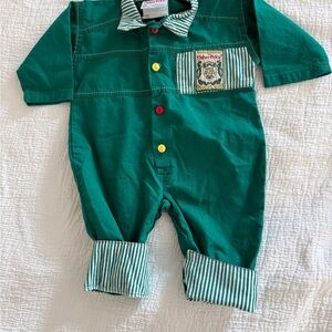 Vintage Fisher Price Green Baby Romper with Striped Accents